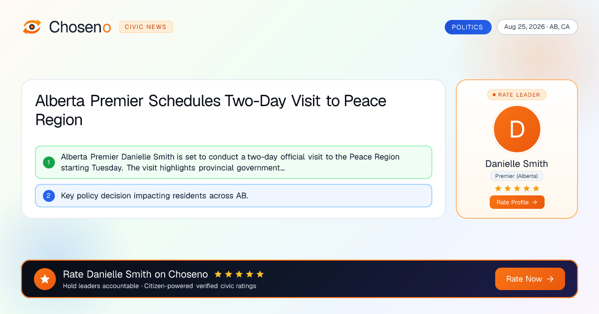 Visual summary for Alberta Premier Schedules Two-Day Visit to Peace Region