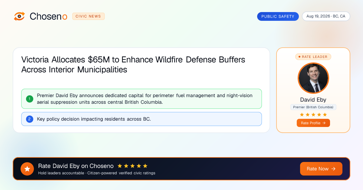 Visual summary for Victoria Allocates $65M to Enhance Wildfire Defense Buffers Across Interior Municipalities