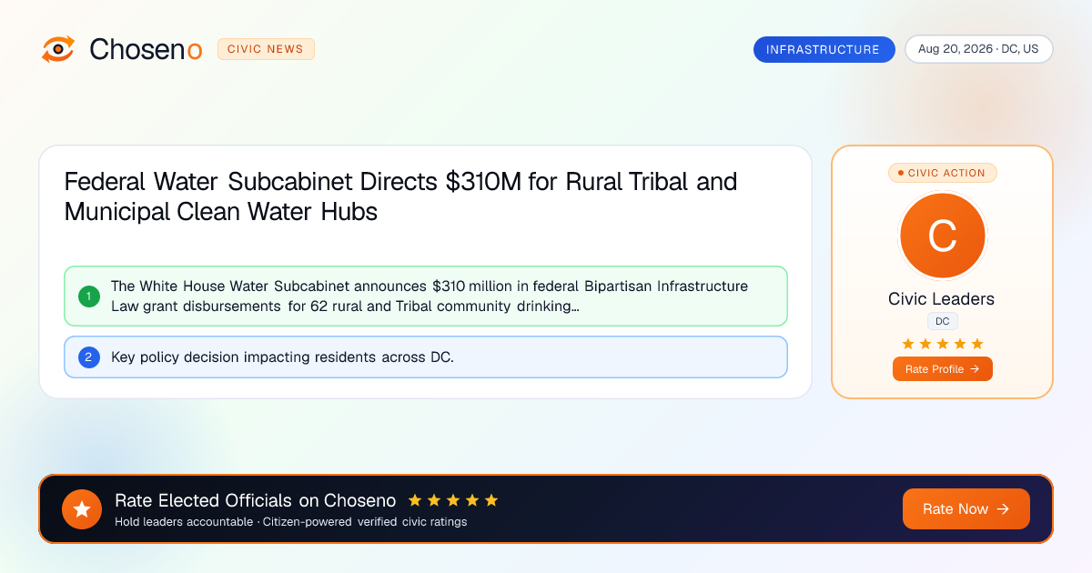 Visual summary for Federal Water Subcabinet Directs $310M for Rural Tribal and Municipal Clean Water Hubs