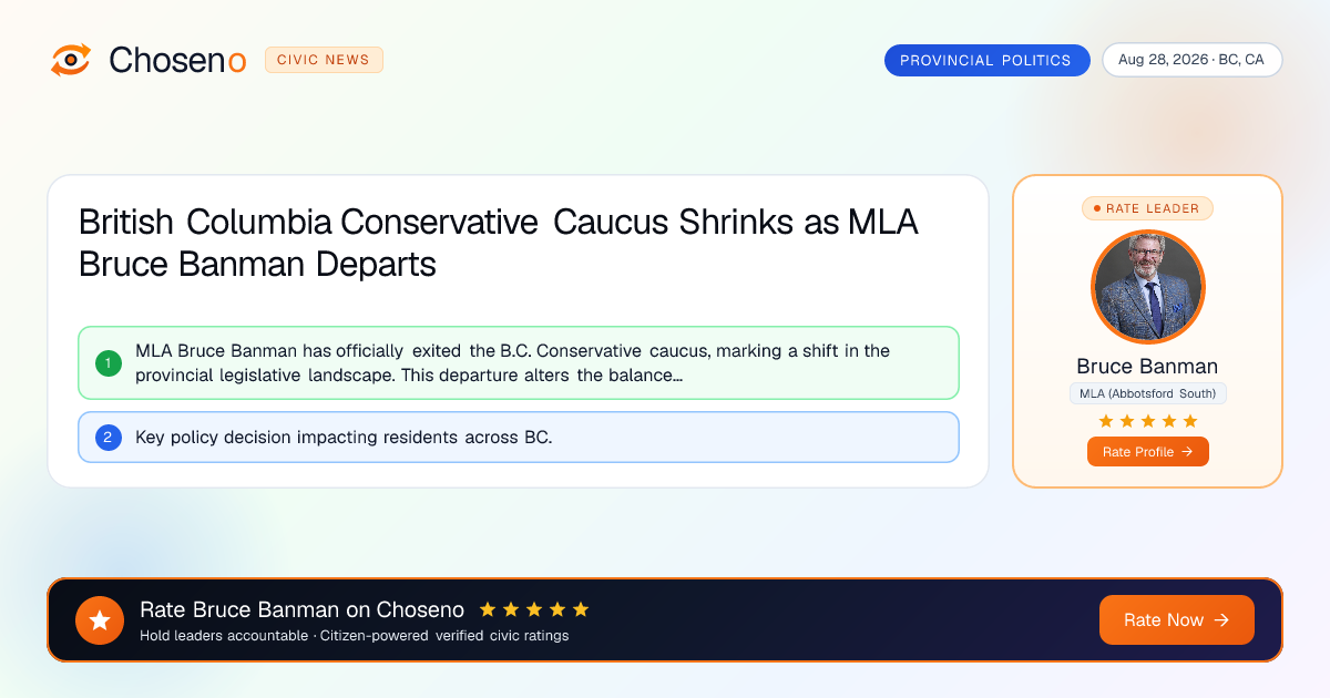 British Columbia Conservative Caucus Shrinks as MLA Bruce Banman Departs