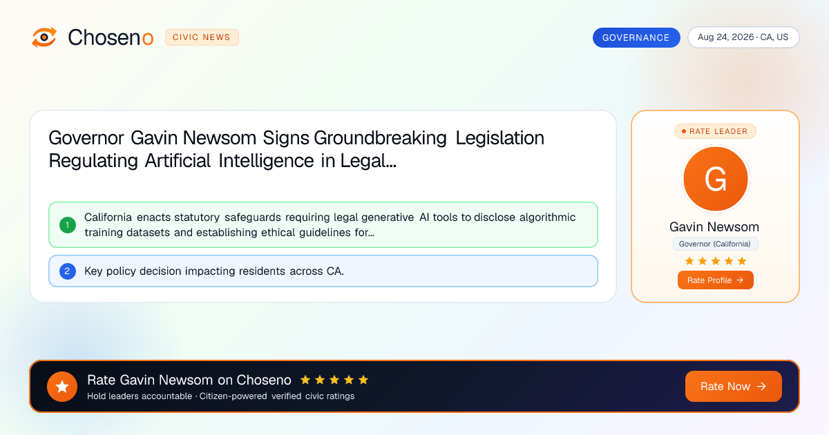 Governor Gavin Newsom Signs Groundbreaking Legislation Regulating Artificial Intelligence in Legal Practice