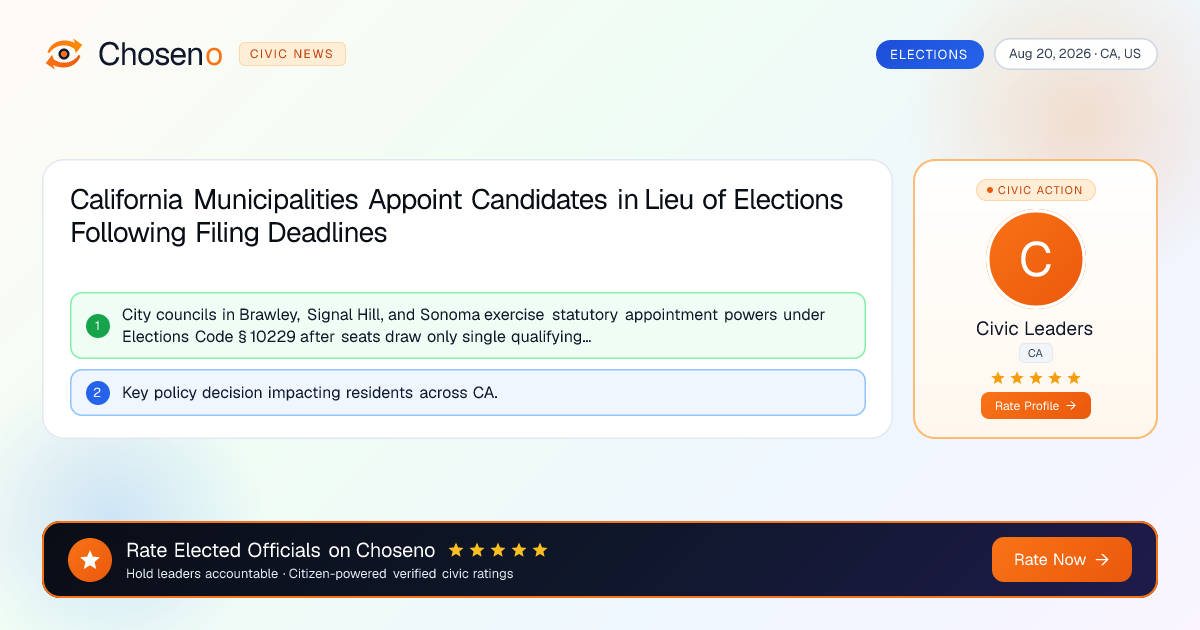 California Municipalities Appoint Candidates in Lieu of Elections Following Filing Deadlines