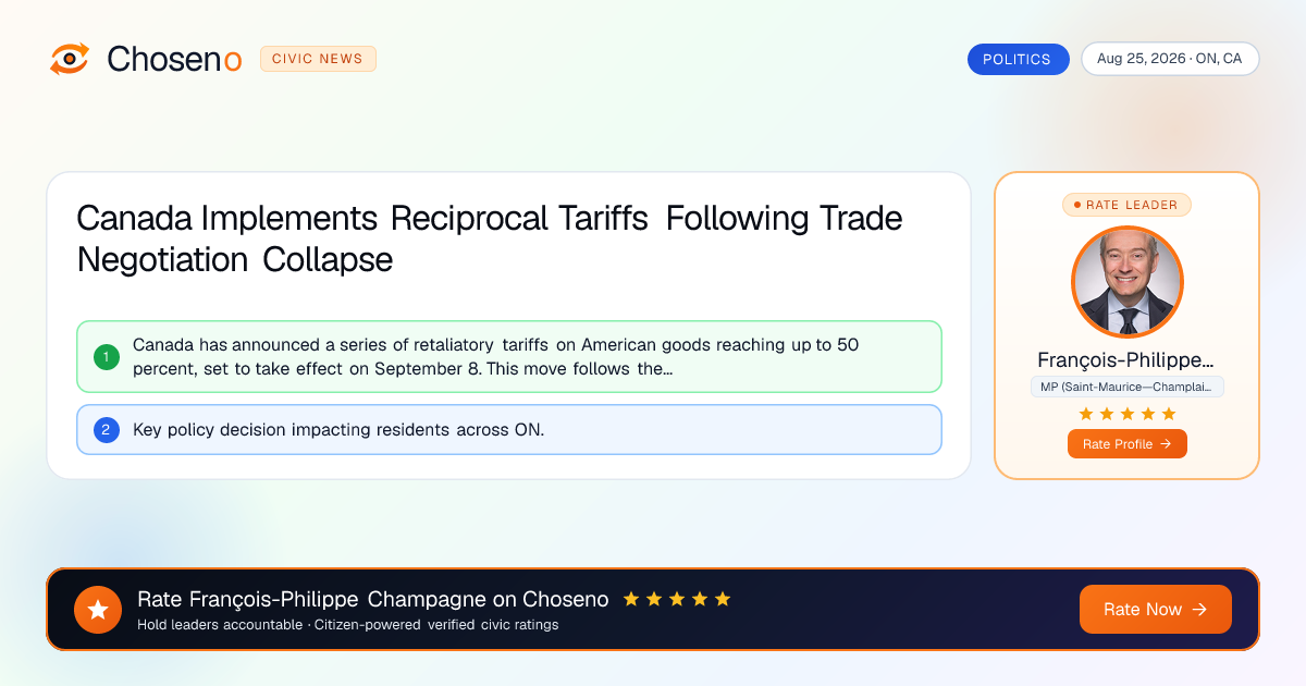 Visual summary for Canada Implements Reciprocal Tariffs Following Trade Negotiation Collapse