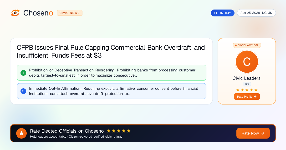 CFPB Issues Final Rule Capping Commercial Bank Overdraft and Insufficient Funds Fees at $3