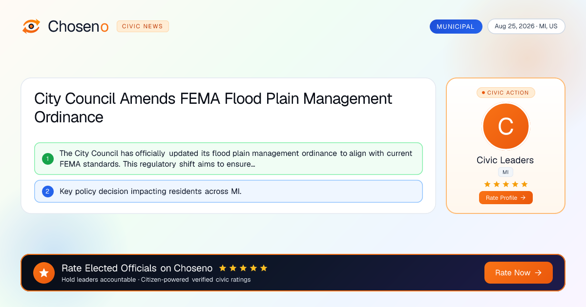 Visual summary for City Council Amends FEMA Flood Plain Management Ordinance