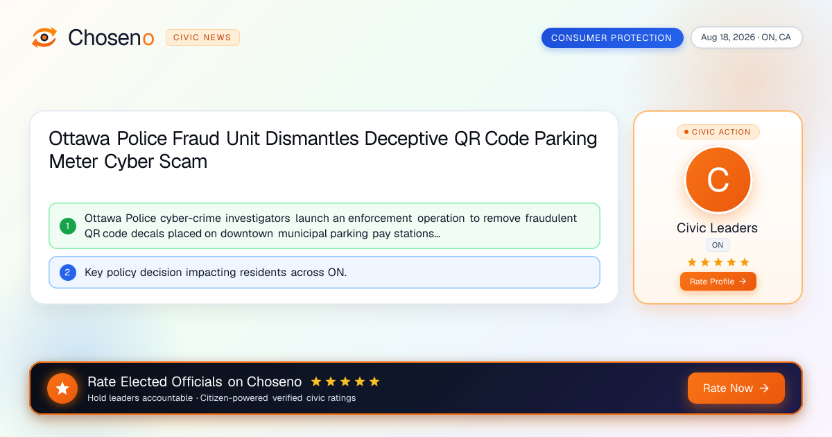 Visual summary for Ottawa Police Fraud Unit Dismantles Deceptive QR Code Parking Meter Cyber Scam