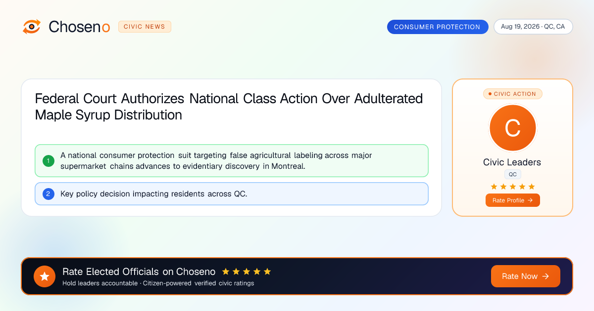 Visual summary for Federal Court Authorizes National Class Action Over Adulterated Maple Syrup Distribution