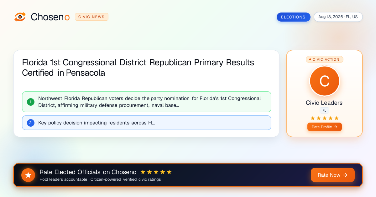 Visual summary for Florida 1st Congressional District Republican Primary Results Certified in Pensacola