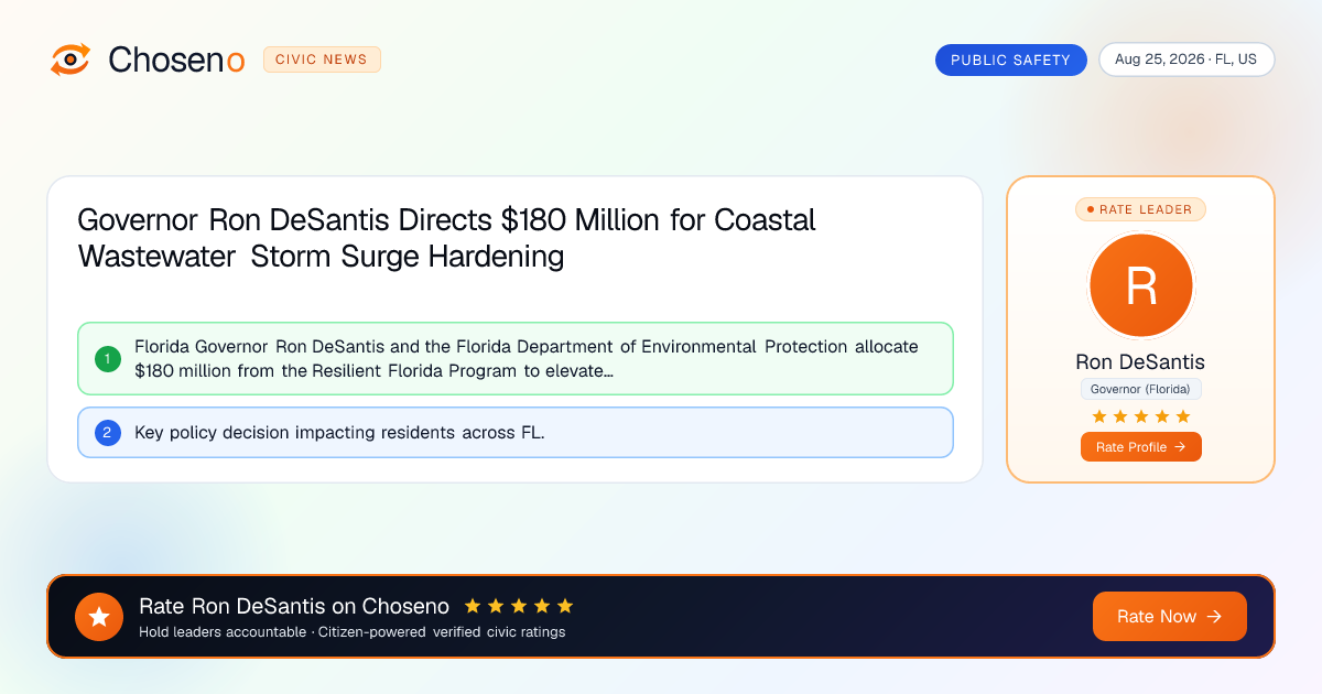 Visual summary for Governor Ron DeSantis Directs $180 Million for Coastal Wastewater Storm Surge Hardening