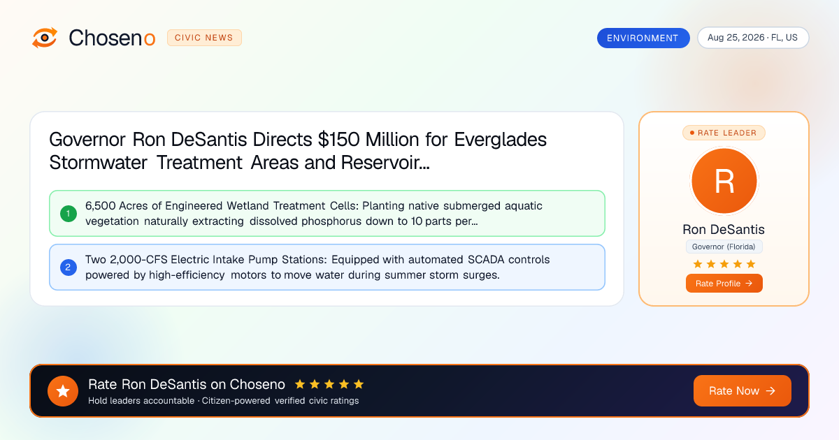Governor Ron DeSantis Directs $150 Million for Everglades Stormwater Treatment Areas and Reservoir Inflows