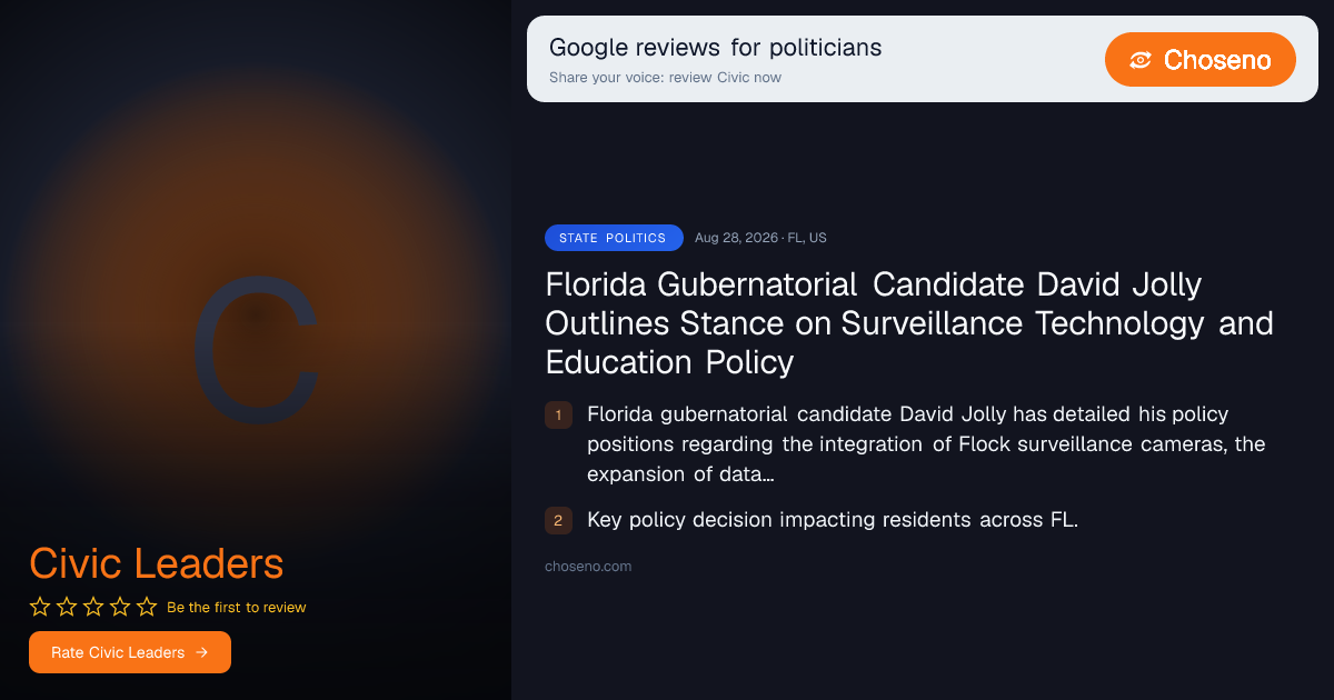Florida Gubernatorial Candidate David Jolly Outlines Stance on Surveillance Technology and Education Policy