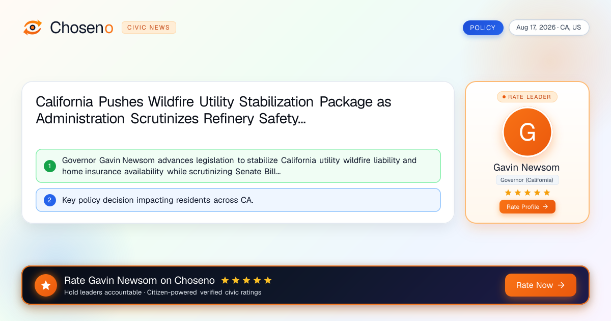 California Pushes Wildfire Utility Stabilization Package as Administration Scrutinizes Refinery Safety Bill