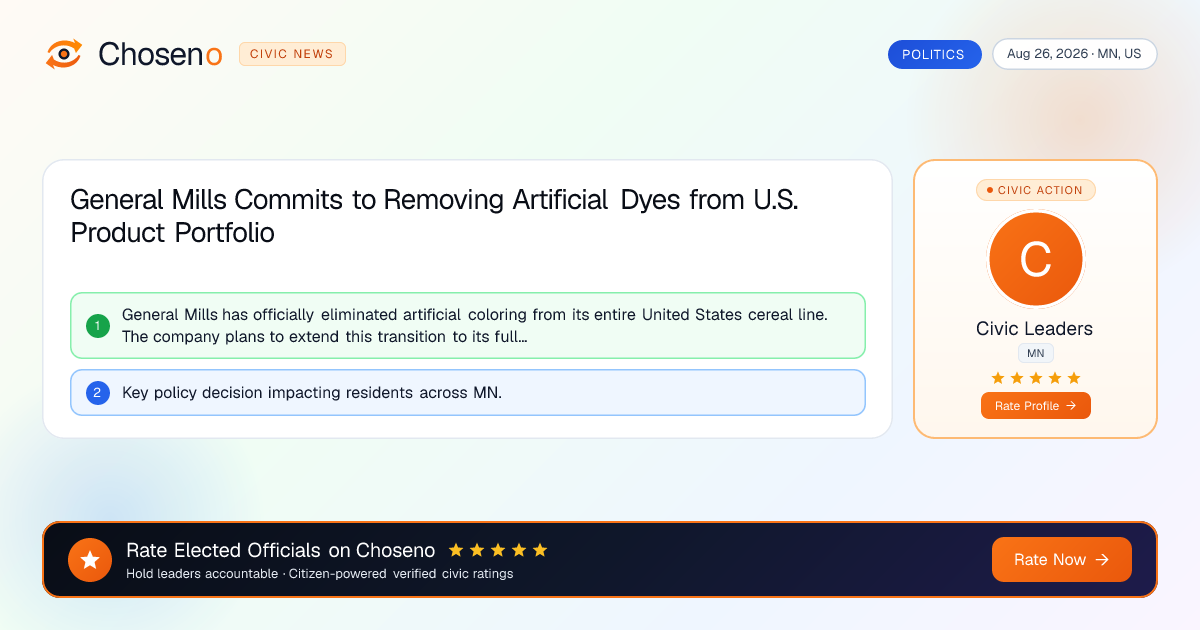 Visual summary for General Mills Commits to Removing Artificial Dyes from U.S. Product Portfolio