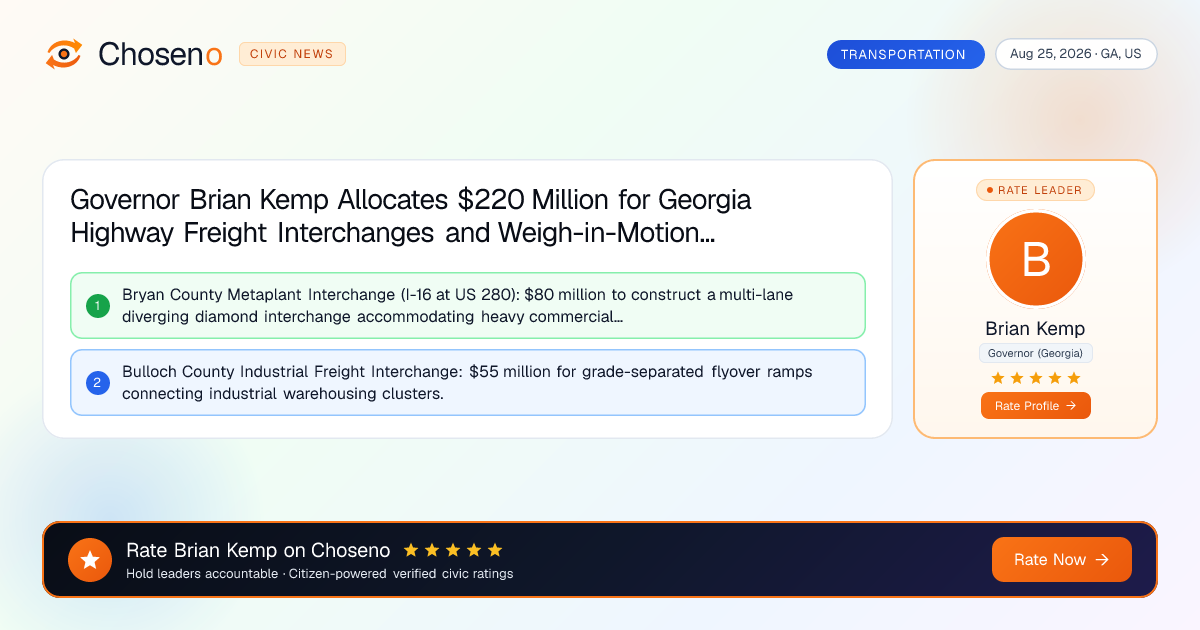 Governor Brian Kemp Allocates $220 Million for Georgia Highway Freight Interchanges and Weigh-in-Motion Tech