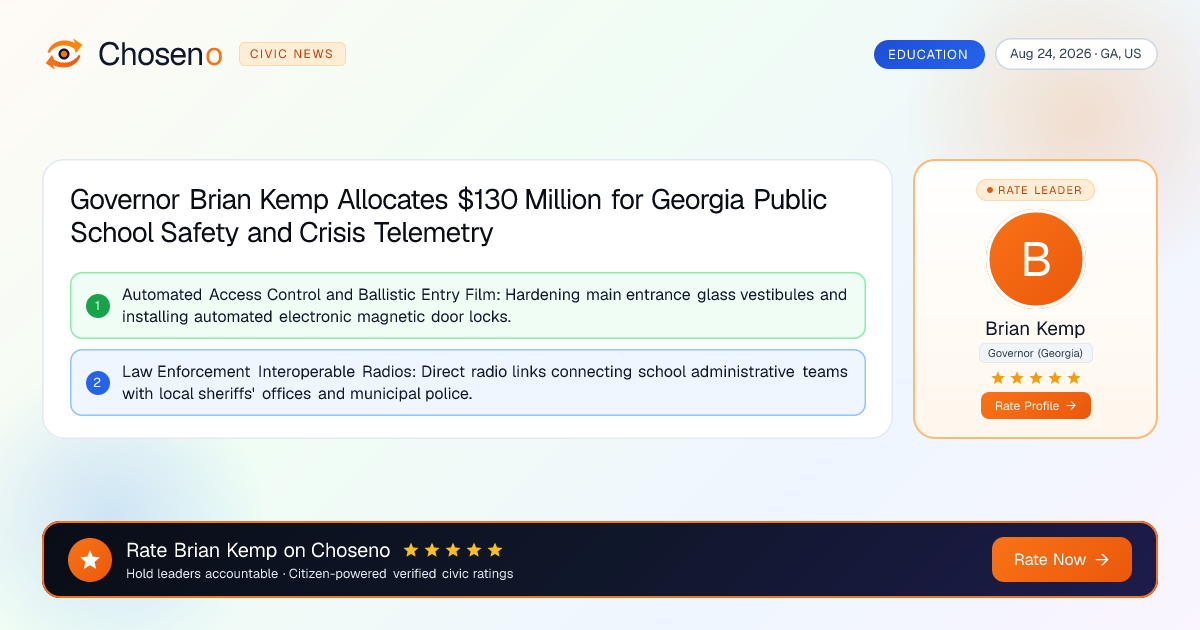 Governor Brian Kemp Allocates $130 Million for Georgia Public School Safety and Crisis Telemetry