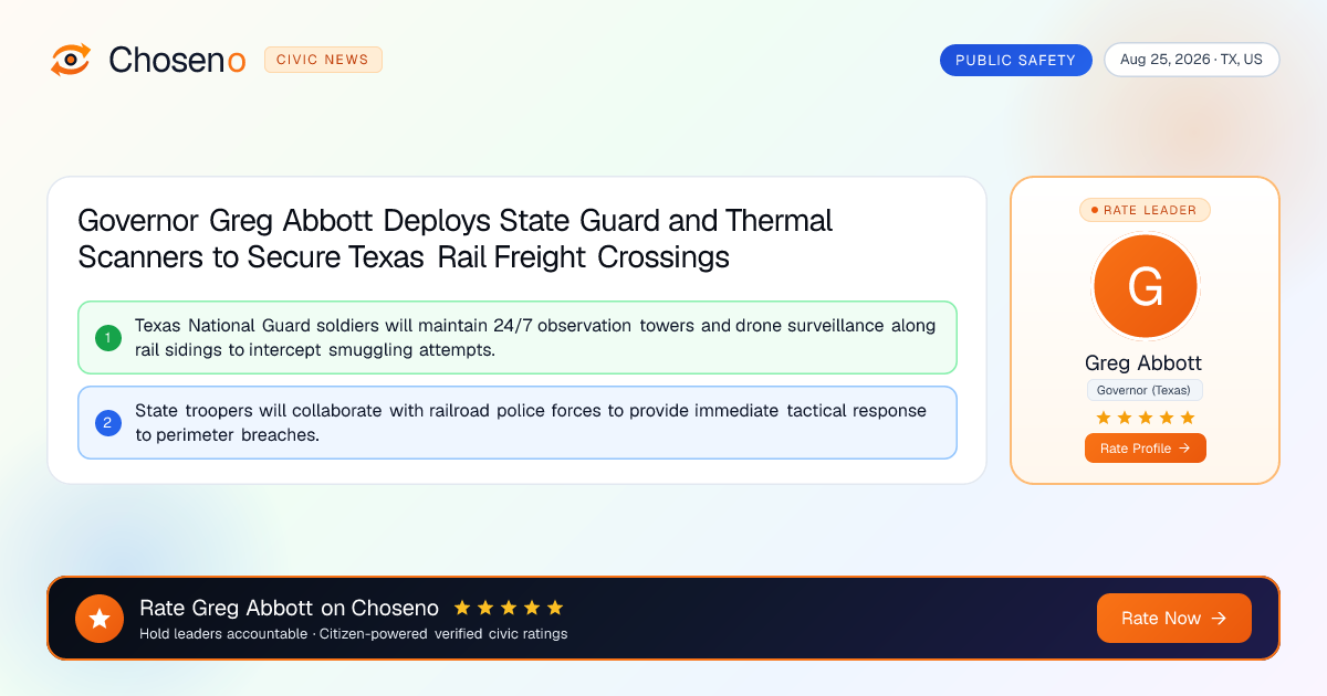 Governor Greg Abbott Deploys State Guard and Thermal Scanners to Secure Texas Rail Freight Crossings