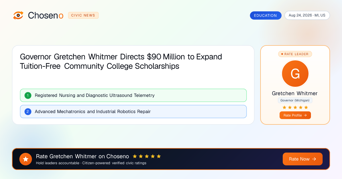 Visual summary for Governor Gretchen Whitmer Directs $90 Million to Expand Tuition-Free Community College Scholarships