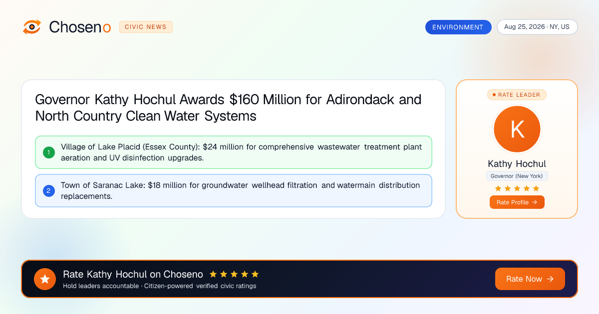 Governor Kathy Hochul Awards $160 Million for Adirondack and North Country Clean Water Systems