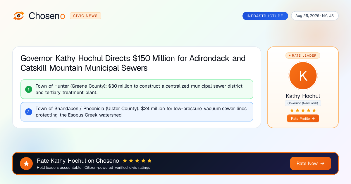 Governor Kathy Hochul Directs $150 Million for Adirondack and Catskill Mountain Municipal Sewers