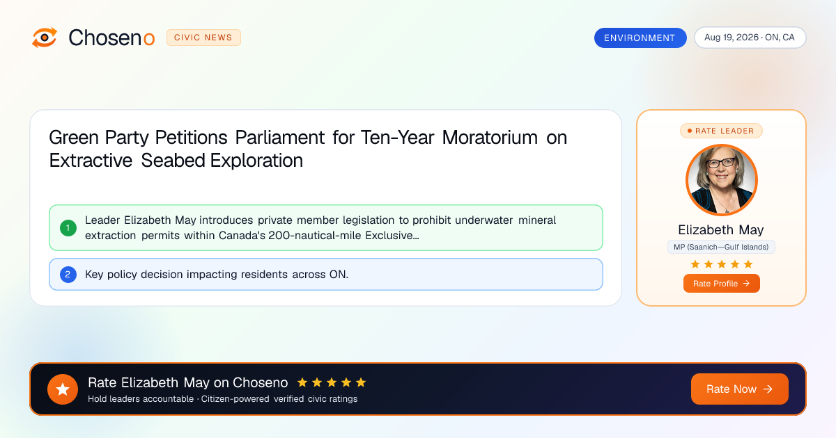 Visual summary for Green Party Petitions Parliament for Ten-Year Moratorium on Extractive Seabed Exploration