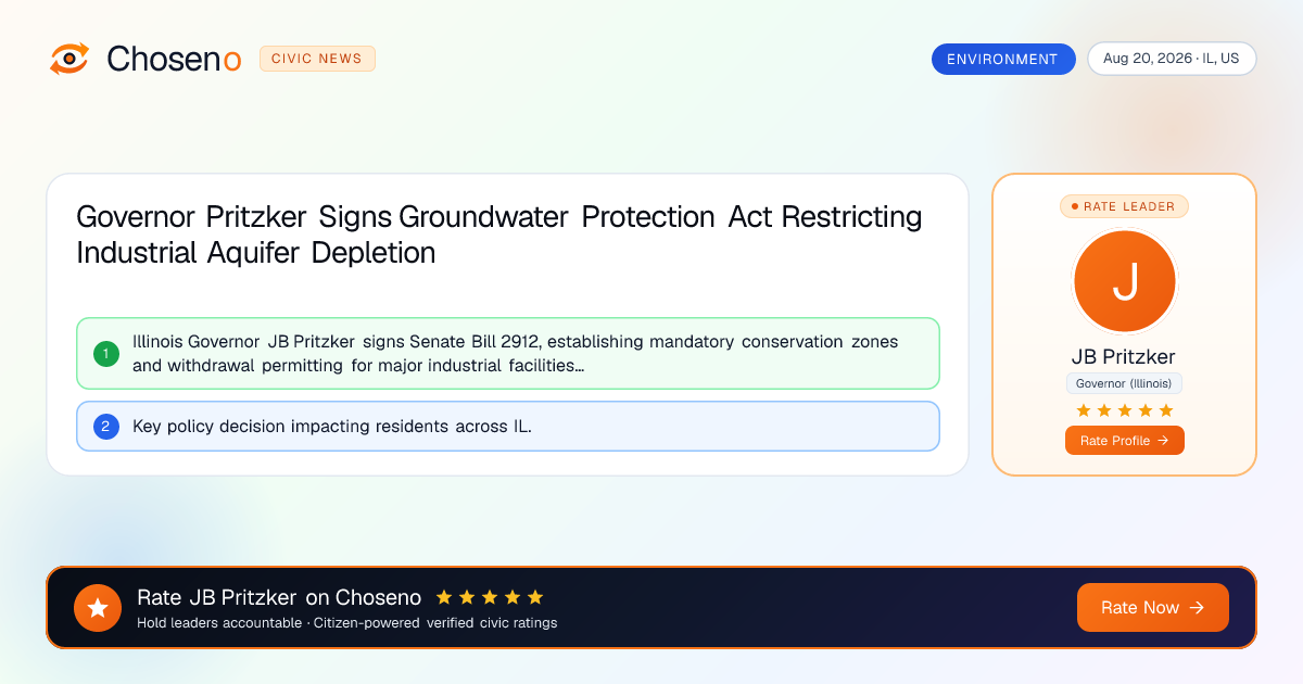 Governor Pritzker Signs Groundwater Protection Act Restricting Industrial Aquifer Depletion