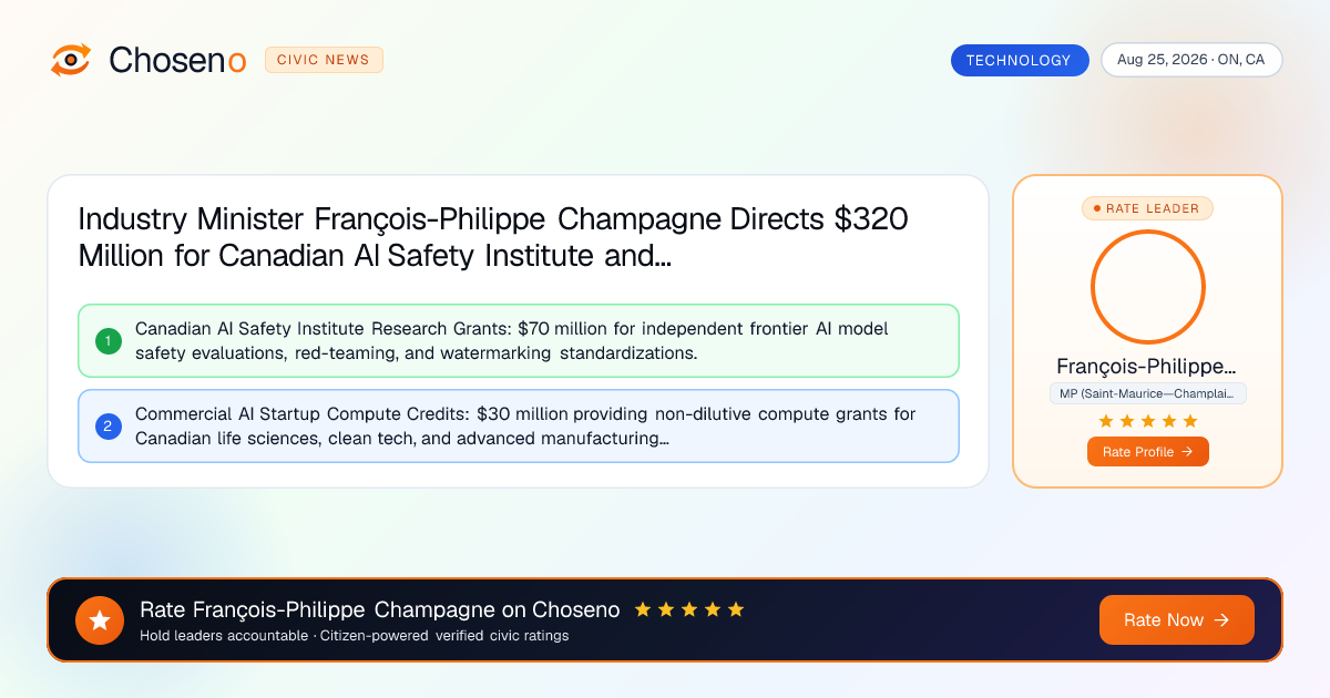 Industry Minister François-Philippe Champagne Directs $320 Million for Canadian AI Safety Institute and Supercomputing Compute