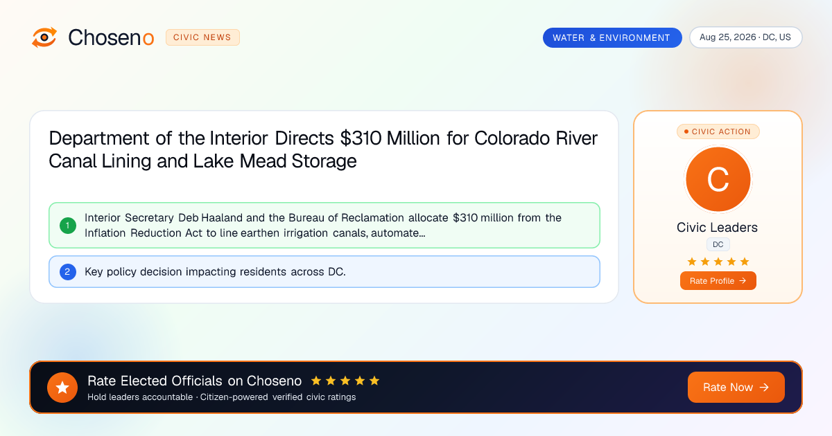 Visual summary for Department of the Interior Directs $310 Million for Colorado River Canal Lining and Lake Mead Storage
