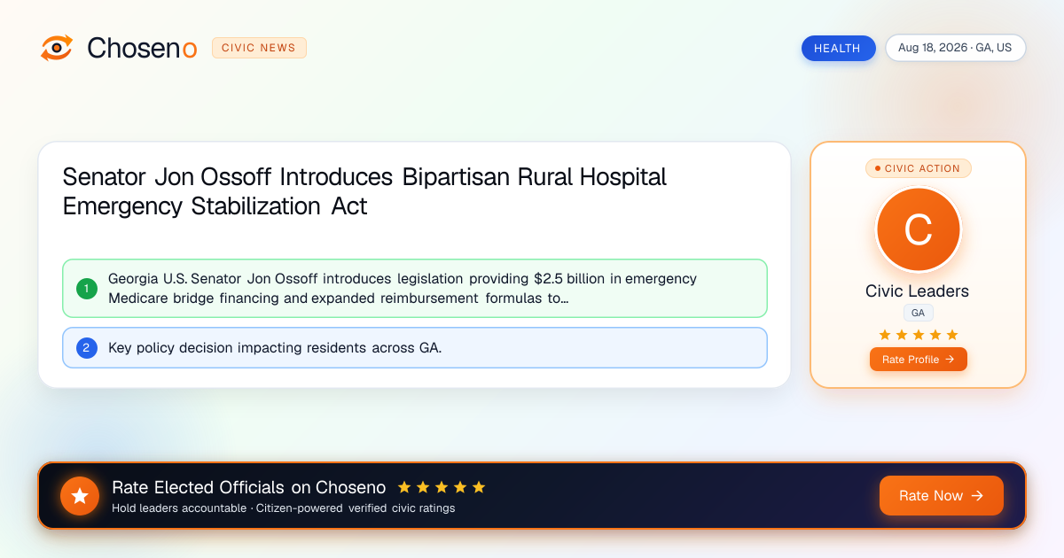 Visual summary for Senator Jon Ossoff Introduces Bipartisan Rural Hospital Emergency Stabilization Act