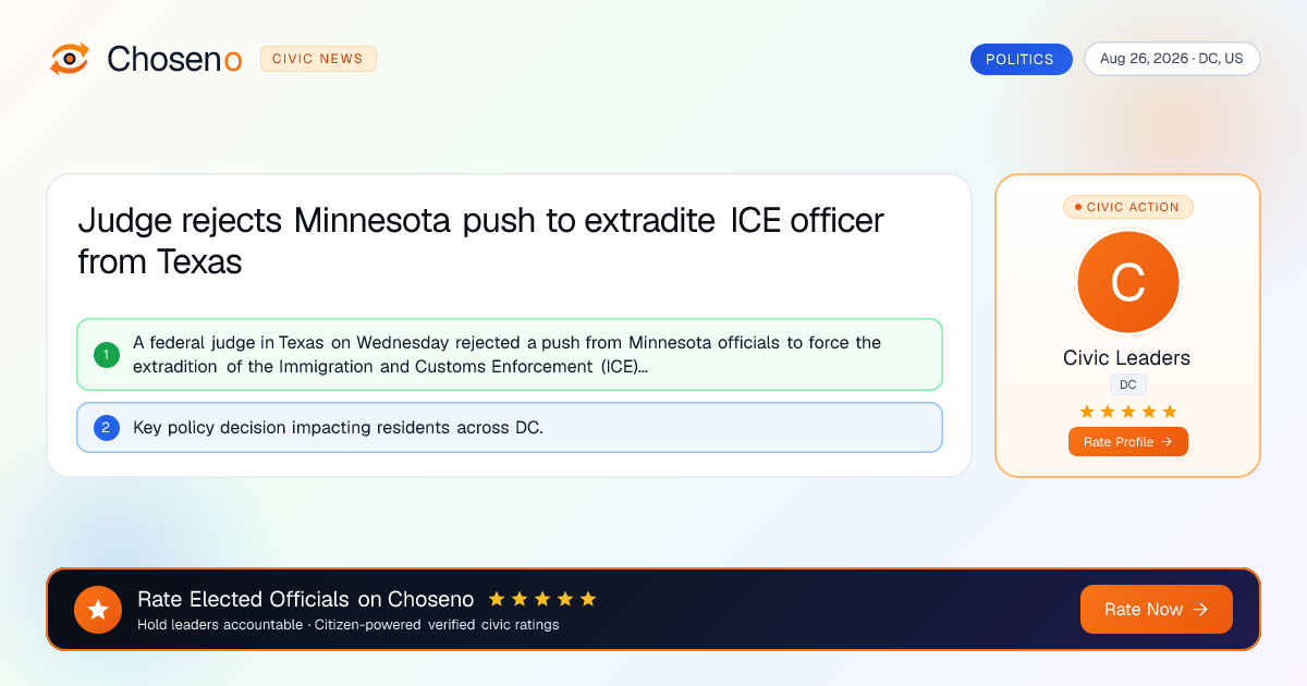 Visual summary for Judge rejects Minnesota push to extradite ICE officer from Texas