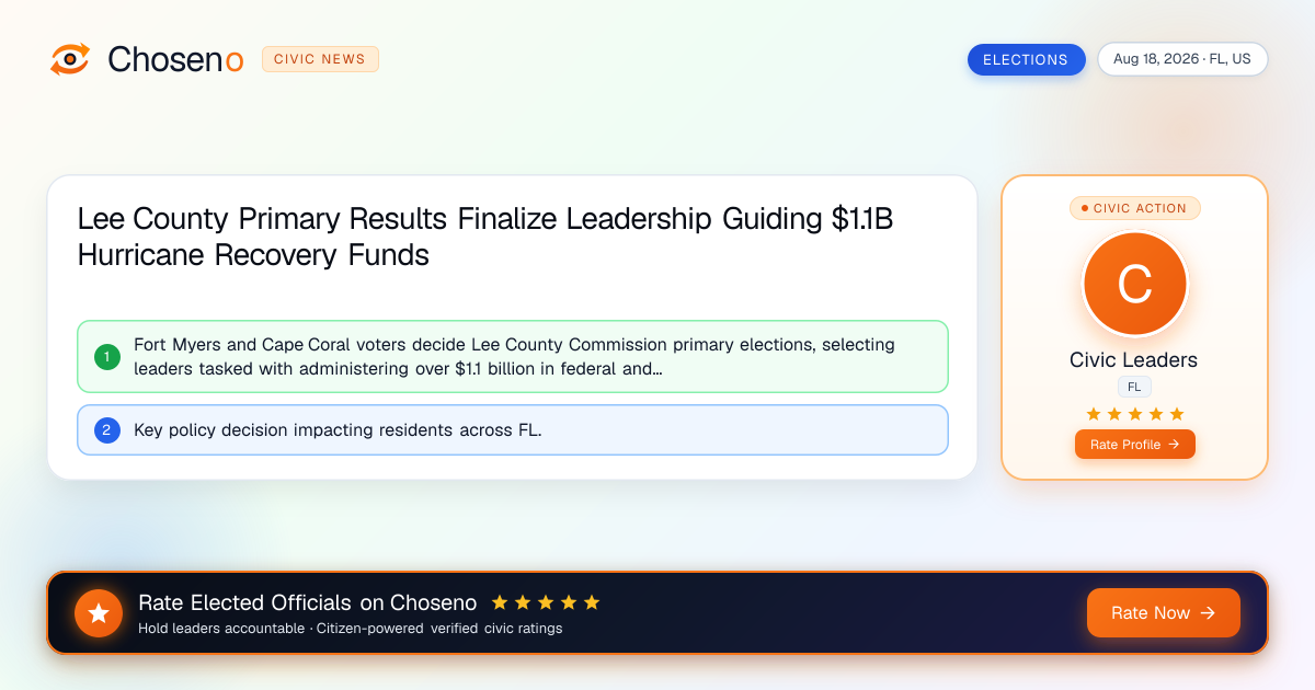 Visual summary for Lee County Primary Results Finalize Leadership Guiding $1.1B Hurricane Recovery Funds