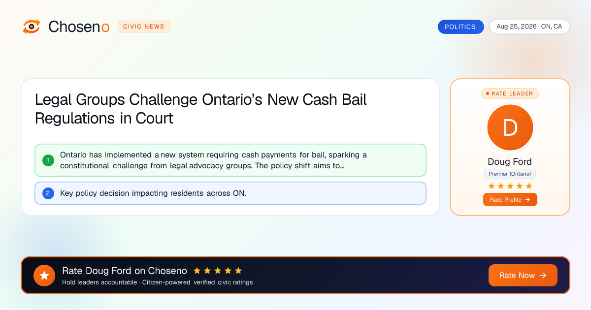 Visual summary for Legal Groups Challenge Ontario’s New Cash Bail Regulations in Court