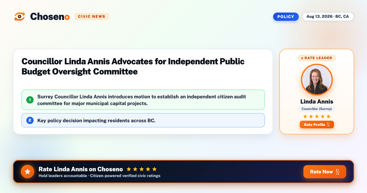Councillor Linda Annis Advocates for Independent Public Budget Oversight Committee