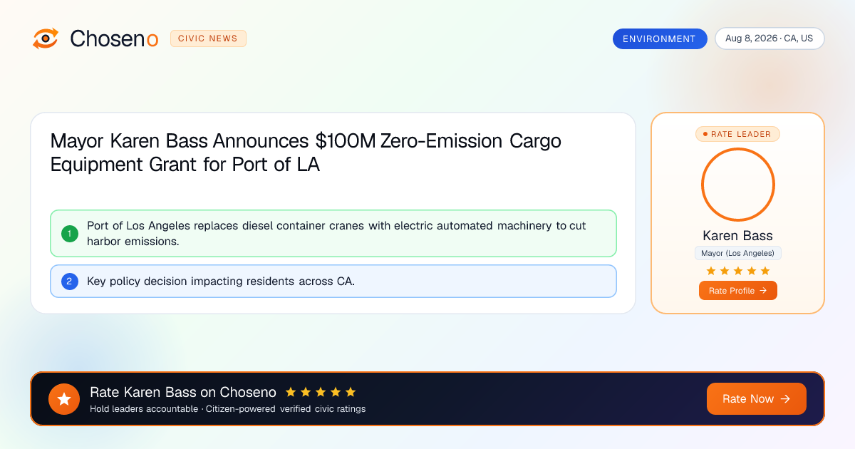 Mayor Karen Bass Announces $100M Zero-Emission Cargo Equipment Grant for Port of LA
