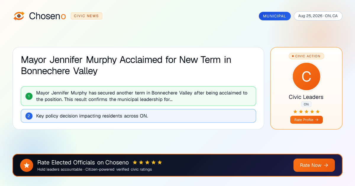 Visual summary for Mayor Jennifer Murphy Acclaimed for New Term in Bonnechere Valley