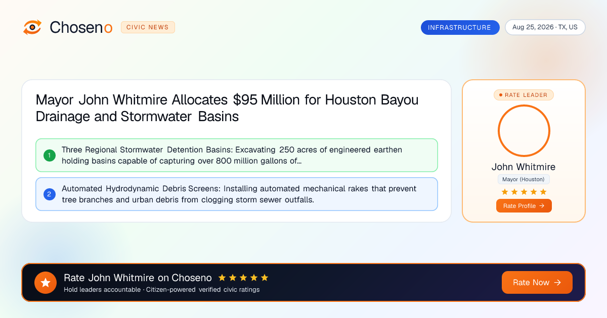 Mayor John Whitmire Allocates $95 Million for Houston Bayou Drainage and Stormwater Basins