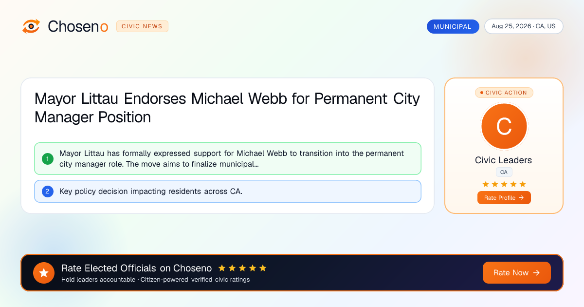 Visual summary for Mayor Littau Endorses Michael Webb for Permanent City Manager Position