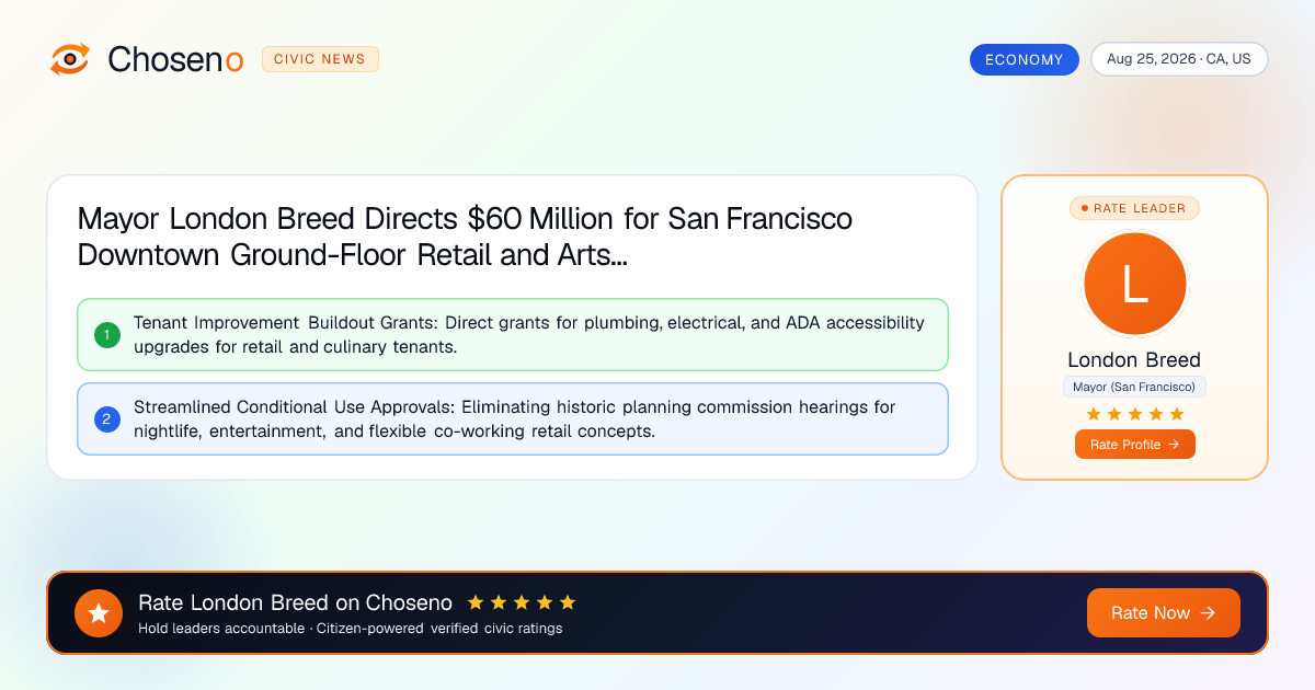 Mayor London Breed Directs $60 Million for San Francisco Downtown Ground-Floor Retail and Arts Conversions