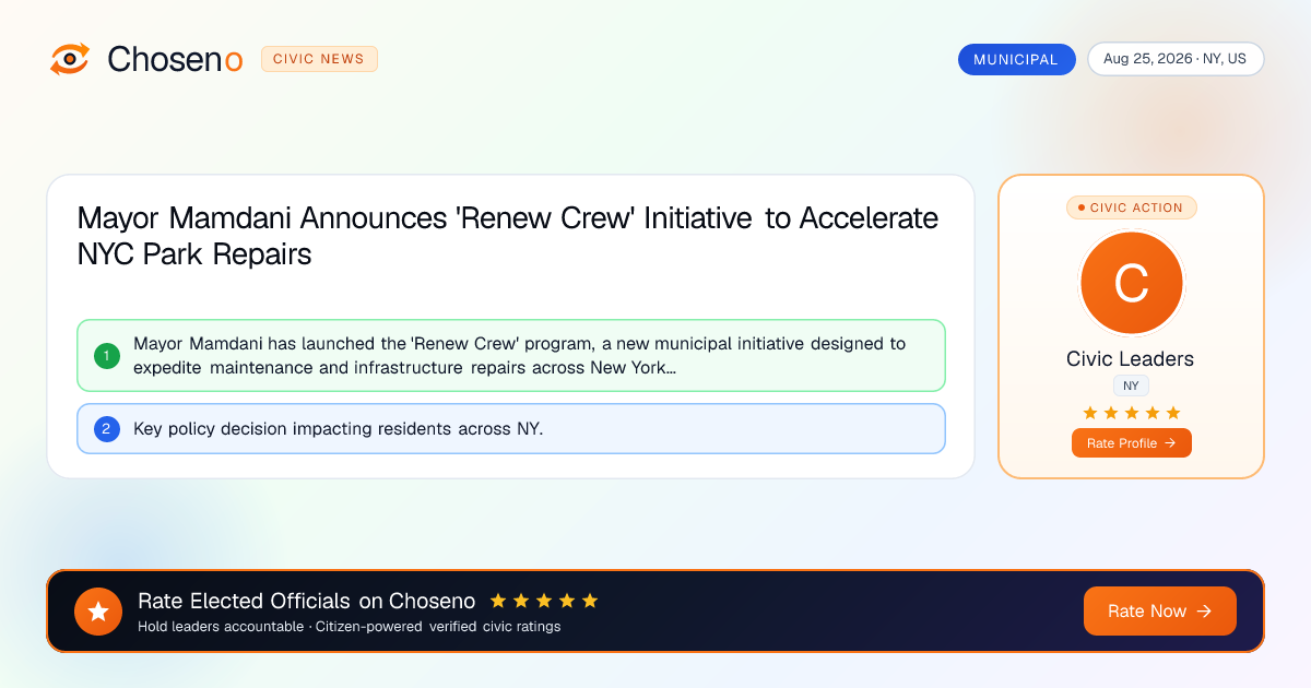 Visual summary for Mayor Mamdani Announces 'Renew Crew' Initiative to Accelerate NYC Park Repairs
