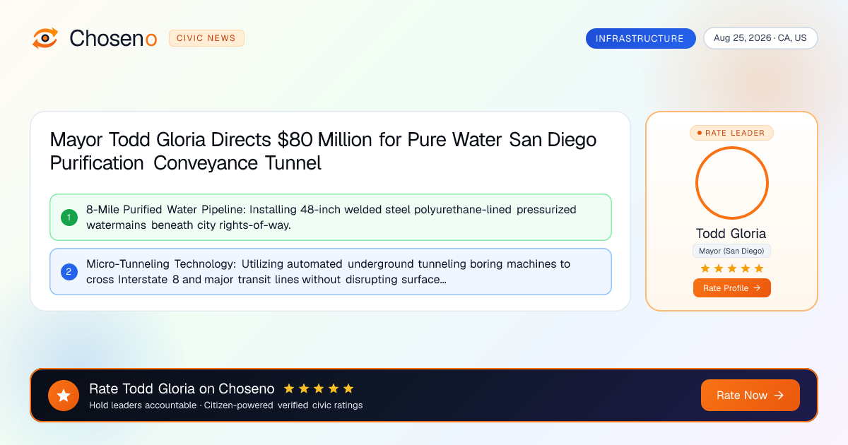 Mayor Todd Gloria Directs $80 Million for Pure Water San Diego Purification Conveyance Tunnel