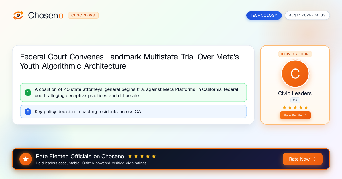 Visual summary for Federal Court Convenes Landmark Multistate Trial Over Meta's Youth Algorithmic Architecture