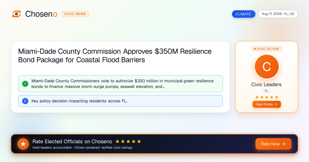 Visual summary for Miami-Dade County Commission Approves $350M Resilience Bond Package for Coastal Flood Barriers