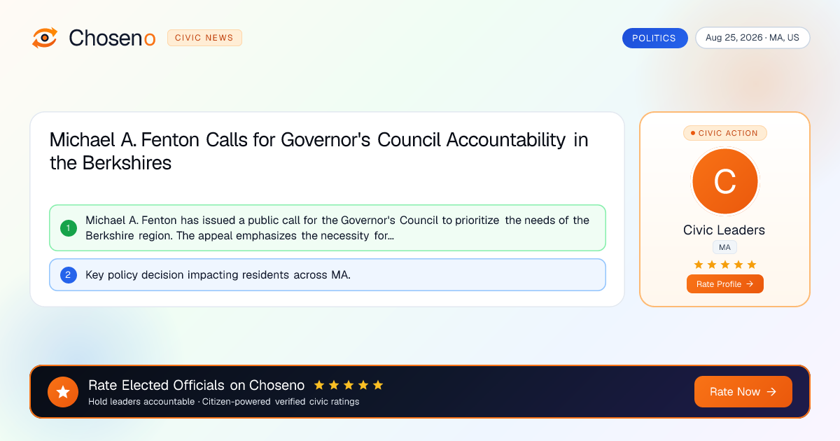 Visual summary for Michael A. Fenton Calls for Governor's Council Accountability in the Berkshires