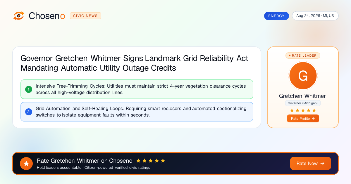 Visual summary for Governor Gretchen Whitmer Signs Landmark Grid Reliability Act Mandating Automatic Utility Outage Credits