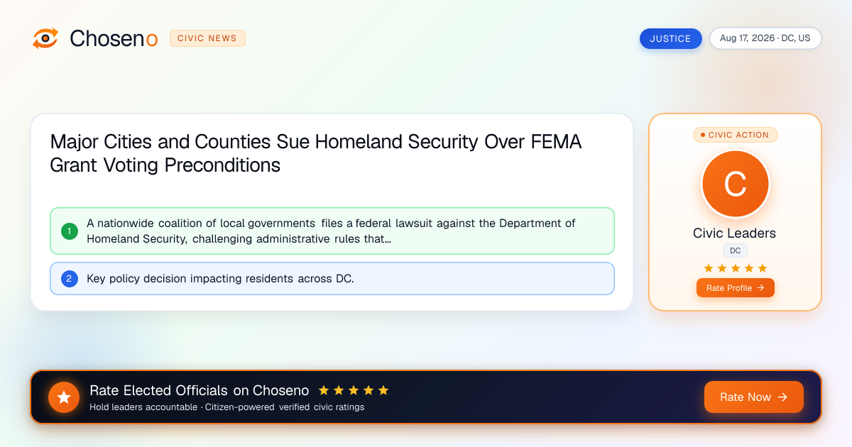 Major Cities and Counties Sue Homeland Security Over FEMA Grant Voting Preconditions