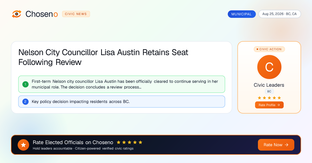 Visual summary for Nelson City Councillor Lisa Austin Retains Seat Following Review