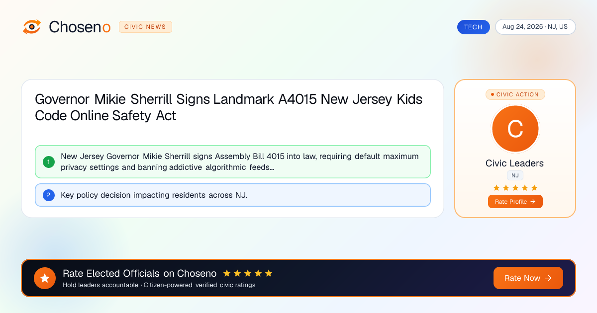 Governor Mikie Sherrill Signs Landmark A4015 New Jersey Kids Code Online Safety Act