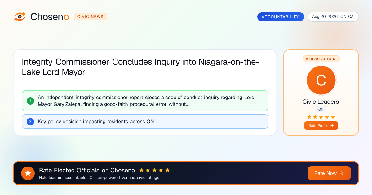Integrity Commissioner Concludes Inquiry into Niagara-on-the-Lake Lord Mayor