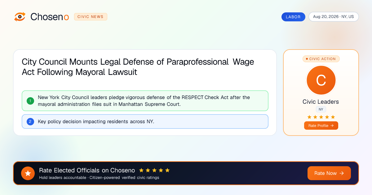 Visual summary for City Council Mounts Legal Defense of Paraprofessional Wage Act Following Mayoral Lawsuit