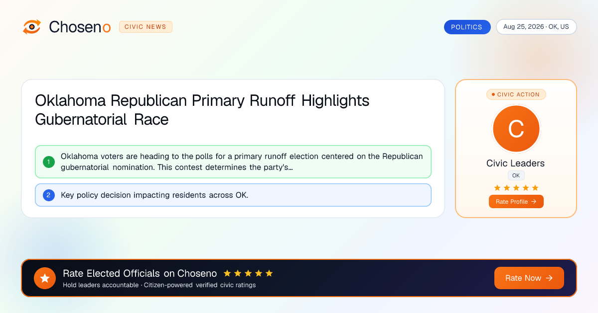 Visual summary for Oklahoma Republican Primary Runoff Highlights Gubernatorial Race