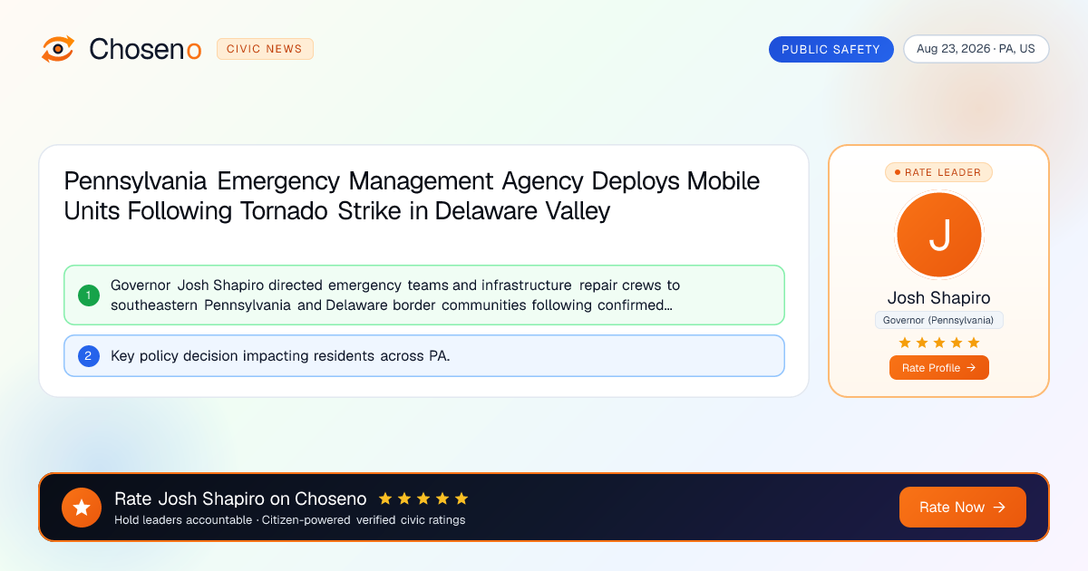 Pennsylvania Emergency Management Agency Deploys Mobile Units Following Tornado Strike in Delaware Valley